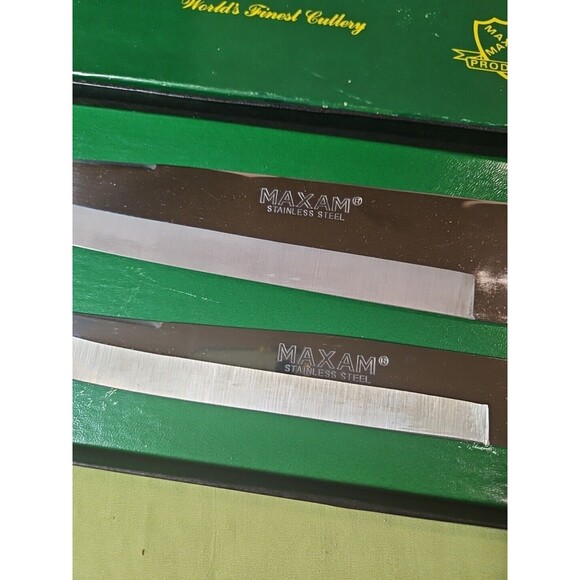 MAXAM Vintage Steel Kitchen Knife Set 2 Pc Carving Chef's Meat Wood Handle 8 &9” - Picture 2 of 4